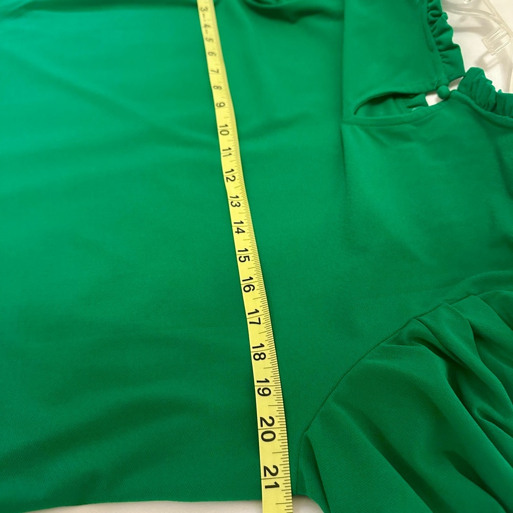 CeCe Green Ruffle Mock Neck Short Sleeve Blouse - Picture 8 of 8